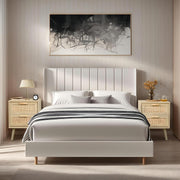 Finnhomy Juego de 2 mesitas de noche, mesas auxiliares con 2 cajones decorados a mano en ratán, de madera, con almacenamiento para dormitorio, natural