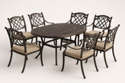 Conjunto de mesa ovalada de aluminio con 7 sillas y cojines