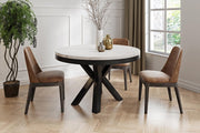 WFL GROUP Mesa de comedor redonda extensible con efecto mármol blanco - Mesa de estilo loft con patas de metal - Mesa industrial para salón - Ahorro de espacio - Mármol blanco - 100 a 180 cm