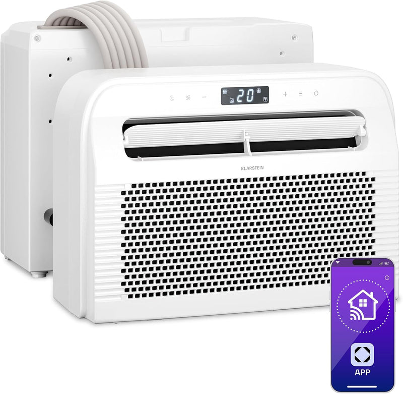 Aire acondicionado portátil Klarstein Chillavan – 5.000 BTU, para habitaciones de hasta 20 m², 3 en 1: aire acondicionado, deshumidificador y ventilador, clase de eficiencia energética A, control por aplicación, ideal para autocaravanas