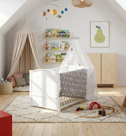 Juego de cuna roba Little Stars 70 x 140 cm, convertible y ajustable en altura, con textiles completos, diseño de estrellas, madera blanca
