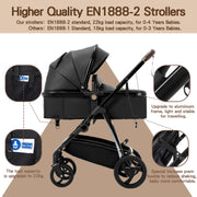 Cochecito 3 en 1 Gcarebb, silla de paseo con portabebés, cochecito completo con altura ajustable, cochecito combinado con marco de aluminio para recién nacidos de 0 a 4 años