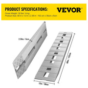 VEVOR Rampas de Carga de Aluminio, Capacidad de 2722 kg, Rampa de Acceso con Extremo de Gancho de Cola de Castor, Riel de Carga para Motocicleta, Tractor, ATV, Camión, Cortacésped, 152x30,5 cm, 2 Piezas