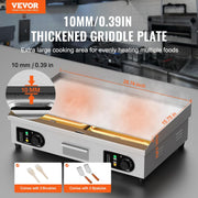 Plancha Eléctrica VEVOR 4400 W, Plancha Comercial, Placa de Cocción de Hierro y Acero Inoxidable, Temperatura Ajustable 50-300 °C, 2 Espátulas y 2 Cepillos, para Restaurante, Barbacoa y Snack-Bar
