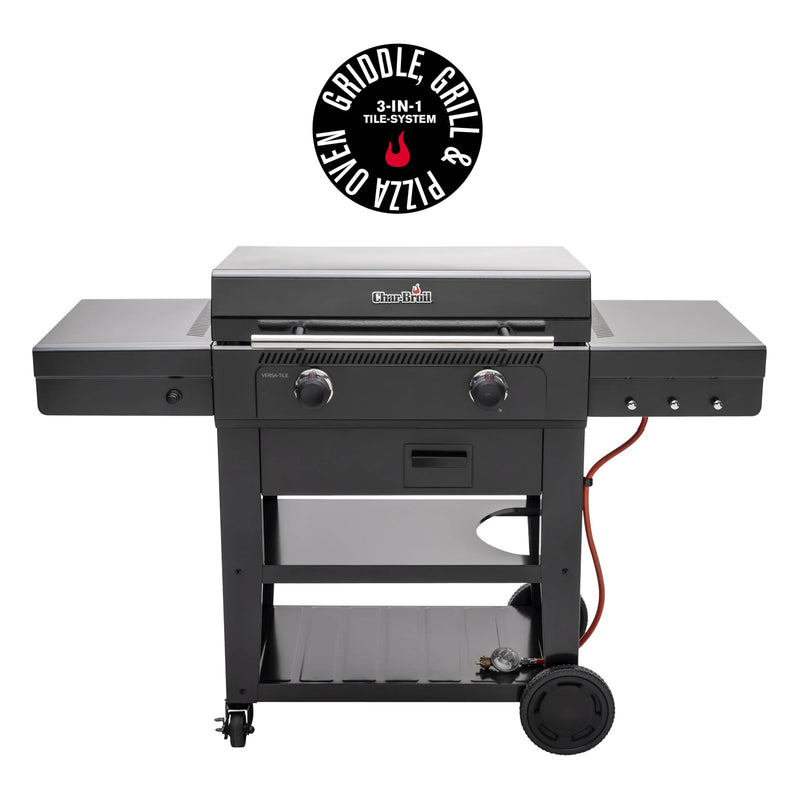 Charbroil Gasgrill Plancha Versa Tile 3en1 Plancha, Parrilla y Horno de pizza, placa de cocción con revestimiento cerámico de 70x50 cm