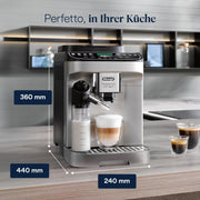 De'Longhi Magnifica Evo Next - Cafetera superautomática Perfetto con espumador de leche LatteCrema, 13 bebidas con un solo toque, cafetera para café y capuchino, pantalla táctil a color, titanio (ECAM312.80.SB)