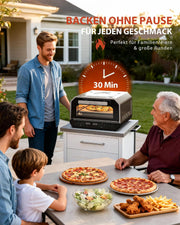 Horno para pizza eléctrico 450°C – Pizza napolitana en 90 segundos, ventana de visualización e iluminación interior, 6 programas y 6 modos de cocción, modo de chef profesional, pala para pizza, piedra para pizza y bandeja de horno, plateado