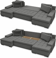 Sofnet conjunto de sofá en forma de U Faris con función de dormir - sofá, sofá cama con arcón, conjunto de sofá con función cama, sofá grande, sofá cama (negro + grafito (Madryt 1100 + Inari 94))