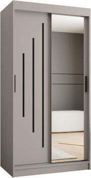 Kryspol - Armario de puertas correderas - Armario con espejo - Armario de 100 cm de ancho x 200 cm (alto) x 62 cm (fondo), 2 puertas, tablero de muebles laminado, armario de puertas correderas Rubino Y2 100, color cachemira