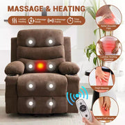 Sillón reclinable elevador eléctrico, reclinables eléctricos para ancianos con calor y masaje, asistencia para levantarse con portavasos, bolsillo lateral, para sala de estar