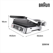 Braun MultiGrill 9 Pro CG 9167, parrilla de contacto con placas de grill, plancha y gofrera, y termómetro, posiciones de cocción: contacto, barbacoa, horno, placas aptas para lavavajillas, función Boost hasta 265°