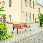 REKORD Banco de jardín 196 x 64 x 76 cm Banco de exterior robusto de metal y madera con respaldo resistente a la intemperie para parque, terraza y patio delantero - Spartan BIS - Caoba