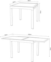 Mesa de jardín extensible MOMMA HOME de aluminio y vidrio templado - Mesa cuadrada extensible de exterior - Dimensiones 90/150 x 90 x 74 cm (blanco)
