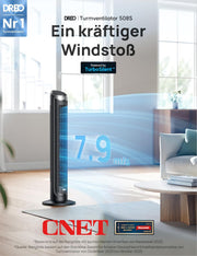 DREO Smart Turmventilator Sehr Leise, 90° Oszillierend Standventilator für Schlafzimmer, 7.9 m/s Windstärke, 5 Stufen, 4 Modi, Touch/Fernbedienung/App & Sprachsteuerung, Alexa, 12H Timer, Silber