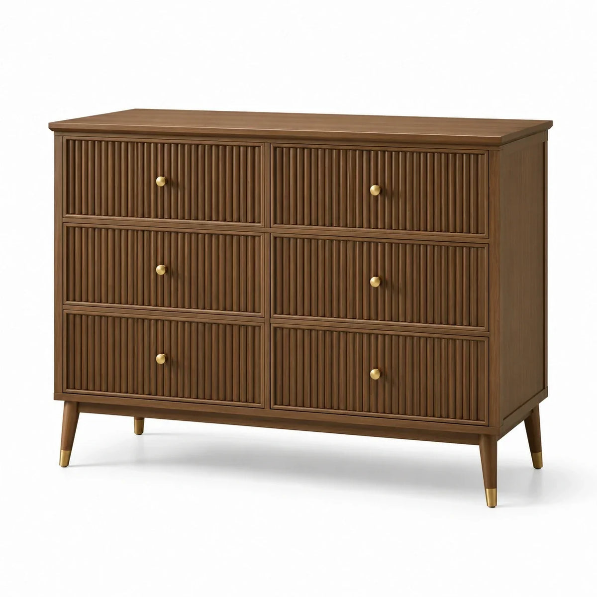 Cómoda de madera, 6 cajones, nogal, 120x40x80 cm