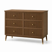 Cómoda de madera, 6 cajones, nogal, 120x40x80 cm