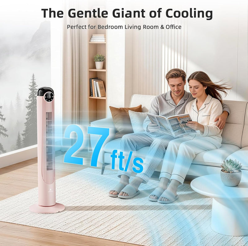 Ventilador de torre Antarctic Star T36, 91,4 cm (36 pulgadas), ventilador oscilante sin aspas, control remoto, 6 velocidades y 4 modos, pantalla LED, temporizador de 9 h, ventilador de pie silencioso