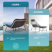 Sofá biplaza doble Papasan con cojín, ratán PE para todo tipo de clima y estructura metálica para interior/exterior