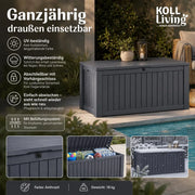 Arcón de almacenaje 570 litros impermeable con ventilación 155 x 72,4 x 64,4 cm aspecto madera con pistón de gas antracita