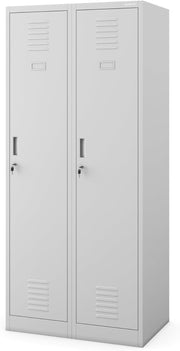Armario casillero Jan Nowak, armario metálico, armario ropero, taquilla | 2 compartimentos con barra para ropa, estantes divisorios, ranuras de ventilación, 4 ganchos para ropa por compartimento | 180 cm x 80 cm x 50 cm, Gris