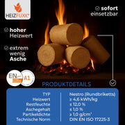 Bricquetas de madera Nestro XL Blue - Bricquetas de madera blanda, palé de 960 kg (96x10 kg) - Bricquetas premium para chimeneas, calderas y estufas - Alto poder calorífico, bajo contenido en cenizas y máxima eficiencia energética