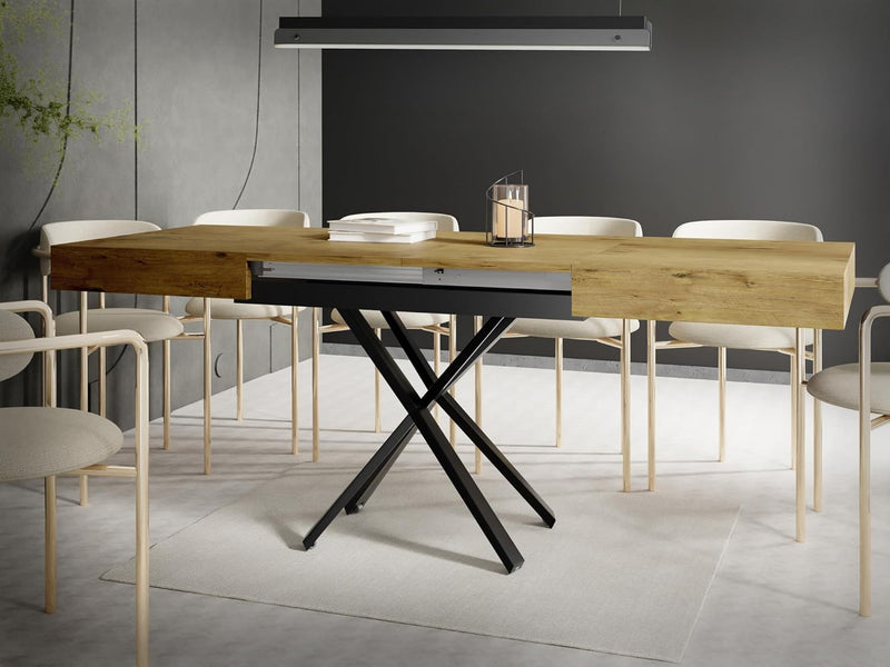 WFL GROUP Mesa de centro elevable y extensible Cavetta X - Mesa de salón, mesa de comedor, mesa multifunción 120-200/80/27-76 cm, roble Lancelot