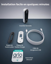 Timbre Arlo 2K, Timbre de vigilancia WiFi inalámbrico para exteriores,  6 meses de autonomía, sensor de movimiento, visión nocturna, audio bidireccional, prueba de Arlo Secure incluida, blanco