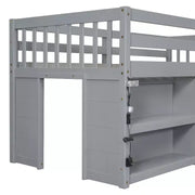Cama alta infantil individual Whisen de 79.8"L x 43.9"An con estantes de dos niveles y luz LED