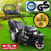 Cortacésped de gasolina BRAST® Trike con tracción | 5,2kW (7CV) | 53cm de ancho de corte | muchos modelos | TÜV | motor OHV de 4 tiempos | 30-80mm de altura de corte | 60L de saco de recogida | carcasa de acero | velocidad