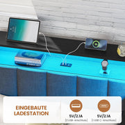 Cama tapizada, sofá cama de 90x200 con iluminación LED, estación de carga, diván, cama juvenil con 2 cajones y somier de metal, cabecero con espacio de almacenamiento, estantes abiertos, armario, negro