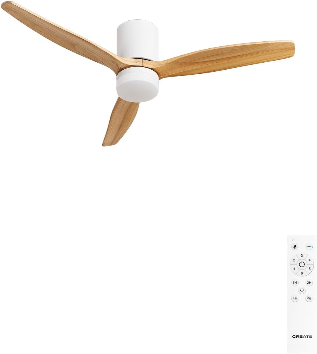 CREATE / WINDCALM CONCRETE / Ventilador de techo blanco madera clara con mando a distancia / 40W, carcasa de yeso personalizable, Ø132 cm, programable, función verano-invierno, luz LED de 3 temperaturas