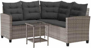 Sofá de jardín en forma de L vidaXL con mesa y cojines de ratán sintético gris, sofá de exterior, sofá para exteriores, sofá de jardín de ratán sintético, sofá de terraza