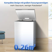 Congelador horizontal CHiQ 99 L, congelación rápida, LED, 54,5x47,6x83,5 cm, 39 dB, 4 estrellas, menos 24°C, blanco, clase energética E