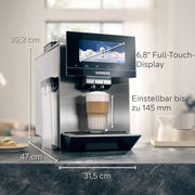 Cafetera superautomática Siemens EQ900 TQ903D03, control por app, pantalla táctil intuitiva, modo barista, AromaBoost, reducción de ruido, molinillo premium, limpieza automática con vapor, 1500 W, acero inoxidable