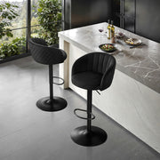 STOOLINK Juego de 2 taburetes de bar, regulables en altura, de tela de terciopelo, giratorios 360°, con respaldo y reposabrazos, para cocina, comedor, café, bistró - Negro