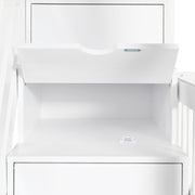 Cama alta Merax 90x200cm, litera infantil para 2 niños, cama casita con escalera, almacenaje y cajones, cama tipo casa del árbol con ventana y techo, protección anticaídas y somier, pino+MDF, sin colchón, blanca