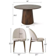 Juego de comedor redondo de 5 piezas, mesa con pedestal de 46 pulgadas en tono nogal y sillas tapizadas sin brazos, para rincones de desayuno - Panipeachy