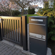 Metzler Paketbox Bispo 2, buzón con compartimento grande para paquetes, antracita, personalizado, grabado, acero inoxidable macizo para exteriores