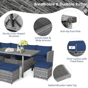 Conjunto de comedor de ratán para patio de 7 piezas Costway, sofá seccional y otomana - Ver detalles