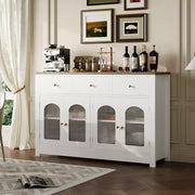 Aparador de comedor estrecho de 55 pulgadas con 3 cajones y 4 puertas para cocina, comedor y sala de estar