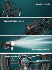 Bicicleta eléctrica ENGWE L20 Boost para adultos, batería extraíble de 48V 13Ah, autonomía de hasta 126 km, neumáticos anchos de 20x4,0, bicicleta eléctrica de 7 velocidades