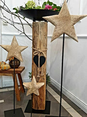 Estrella de madera sobre soporte de hierro, 4 tamaños, maciza, decoración invernal natural
