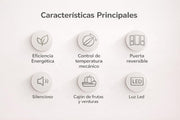 VOK Frigorífico Combi 154L EVR-154DEW, 142 cm Altura x 48,3 cm Ancho, Clase E, Bajo Nivel Sonoro 39 dB, Puerta Reversible, Estanterías Cristal Reforzado, Blanco