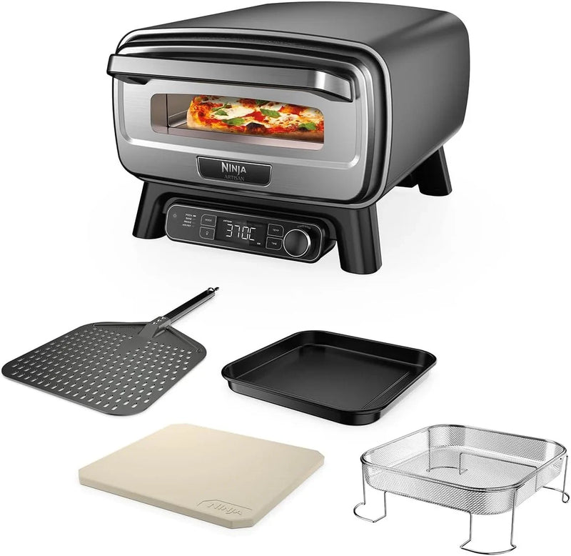 Horno de pizza para exteriores con freidora de aire MO201EU 13L, piedra para pizza de 30 cm, bandeja para hornear, freír con aire, hornear, fermentar masa, 4 funciones