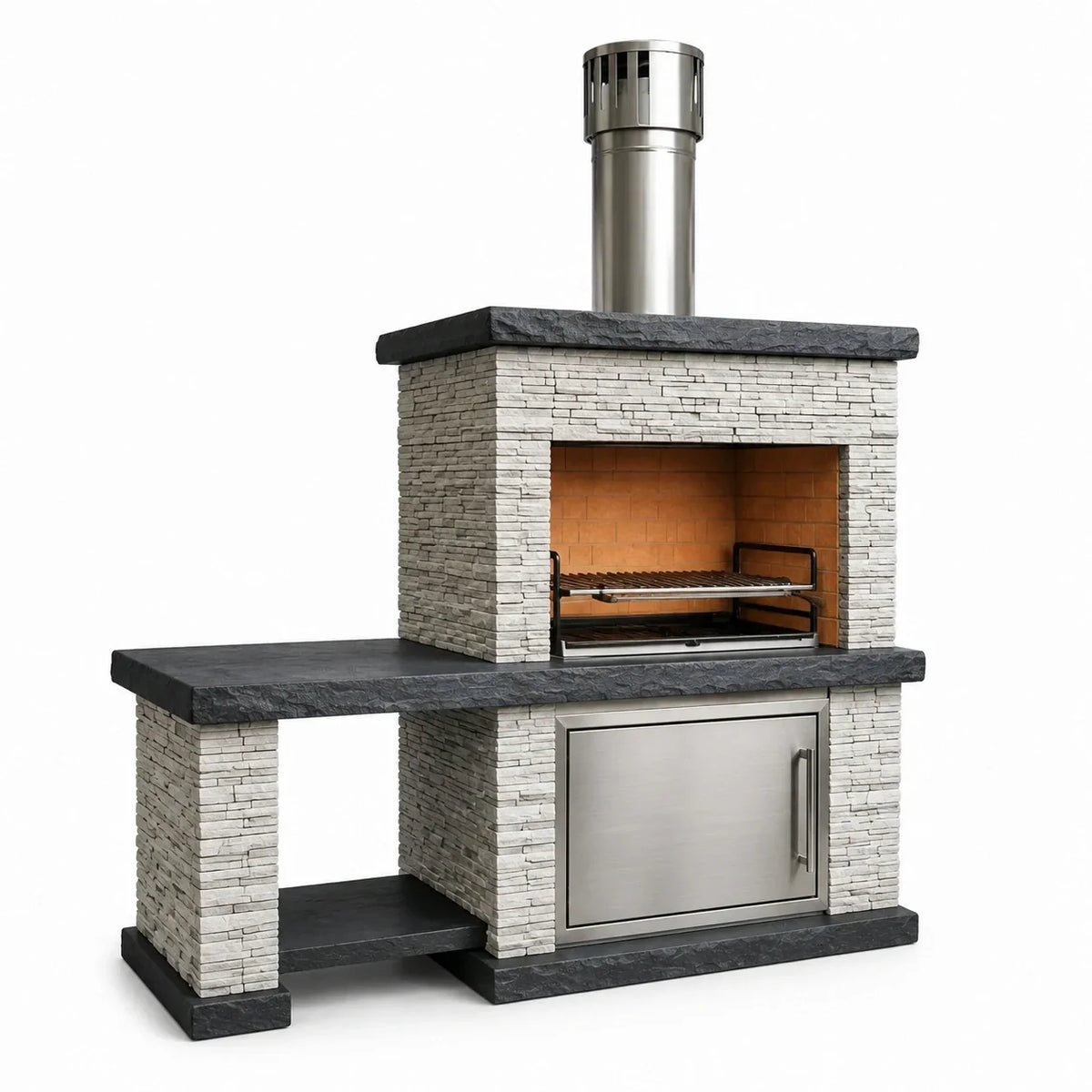 Chimenea de barbacoa de piedra natural con acero inoxidable gris 200x120x50 cm