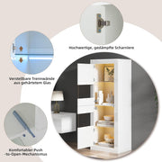 Vitrina Merax, vitrina de cristal, armario con iluminación LED, armario alto en blanco brillante con 2 estantes de cristal ajustables, vitrina para colecciones, estantería para salón, dormitorio, oficina, 161 cm