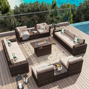 Juego de muebles de patio de 13 piezas con mesa fogata de 44 pulgadas