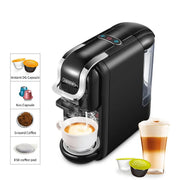 Cafetera exprés 4 en 1 de cápsulas Hibrew con espumador de leche, 24.5 * 24.5 * 11 cm - Negro