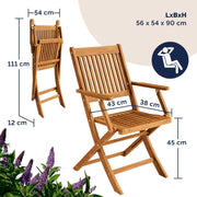 Set de muebles de jardín Casaria® resistente a la intemperie, plegable, de madera de acacia, 5 piezas, certificado FSC®, con reposabrazos, capacidad de carga de 160 kg, muebles de jardín, terraza y balcón, 120x70 cm, conjunto de muebles para 4 personas