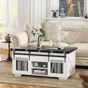 VOWNER Mesa de Centro Elevable, Mesa Extensible, Multifuncional 3 en 1 con Almacenamiento Oculto - Comedor, Convertible, Estilo Granja, Nogal